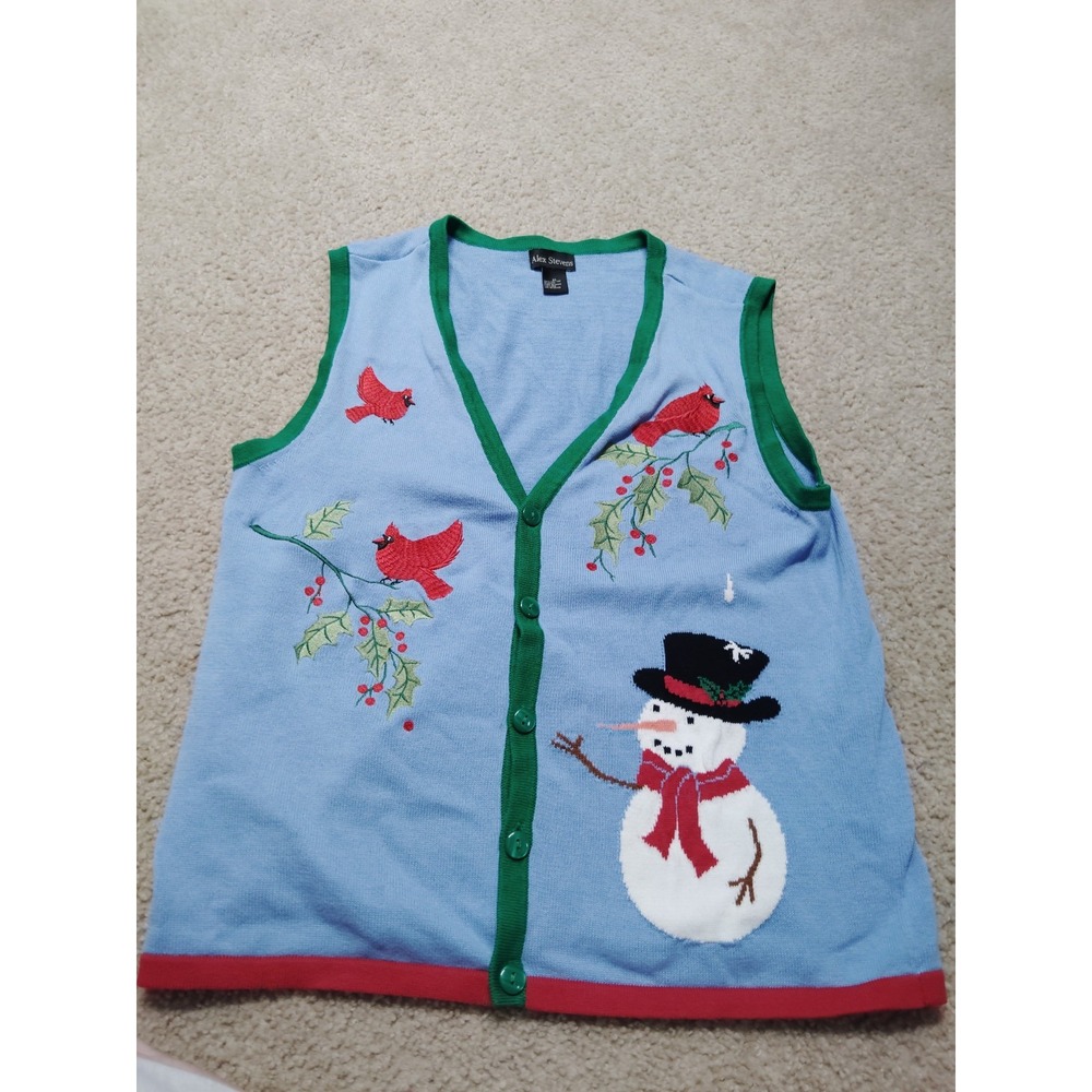 Alex Stevens Christmas Sweater Vest Adult Medium Snowman Red Cardinal